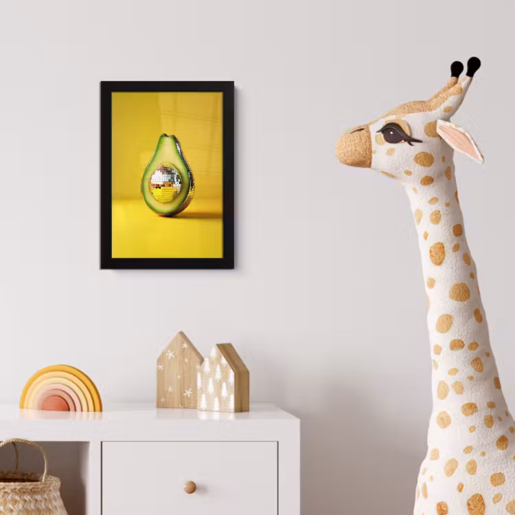 Avocado - Discobal - Geel - Glitter fotolijst zwart zonder passe partout klein -usfeer4_kinderkamer