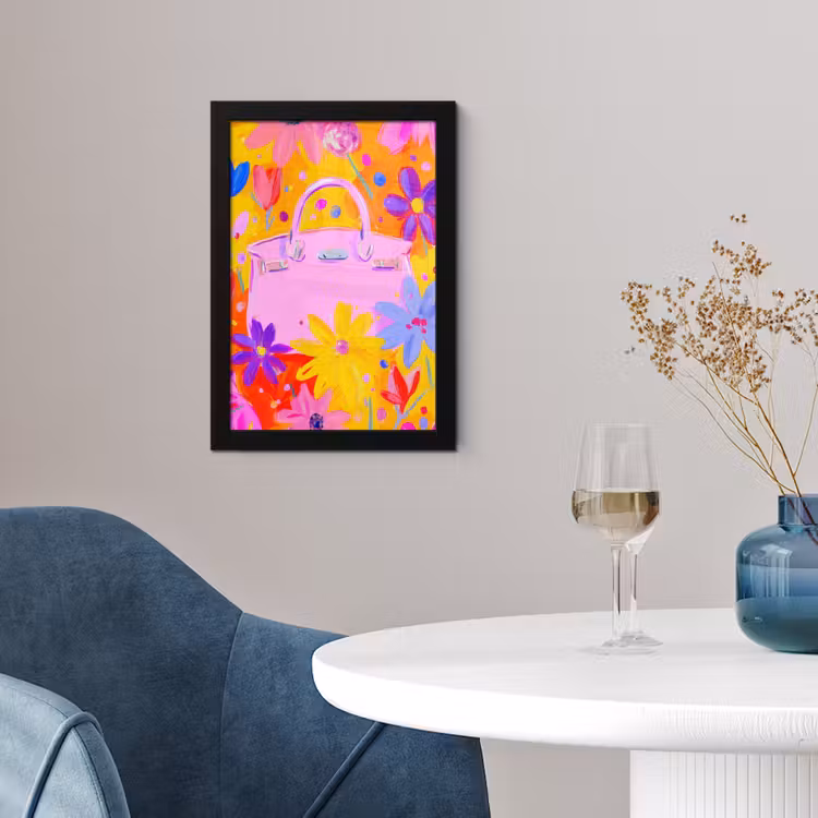 Tas - Roze - Bloemen fotolijst zwart zonder passe partout klein -sfeer4