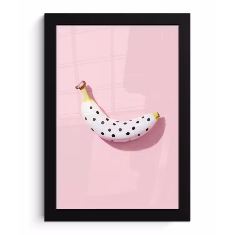 Banaan - Stippen - roze fotolijst zwart zonder passe partout klein -3d