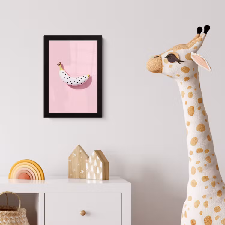 Banaan - Stippen - roze fotolijst zwart zonder passe partout klein -usfeer4_kinderkamer