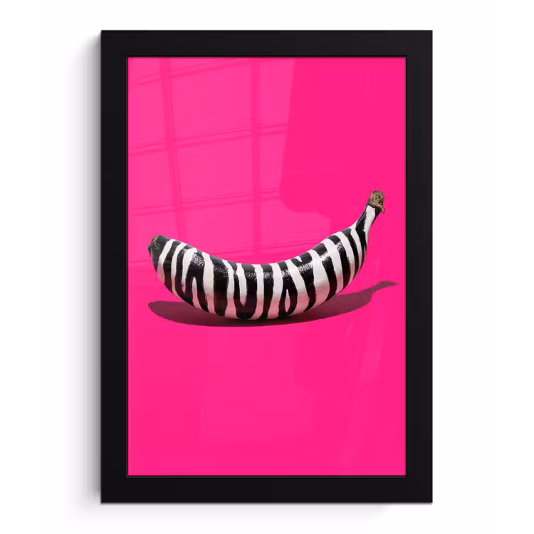 Banaan - Zebraprint - Roze fotolijst zwart zonder passe partout klein -3d
