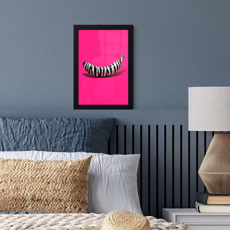 Banaan - Zebraprint - Roze fotolijst zwart zonder passe partout klein -sfeer3