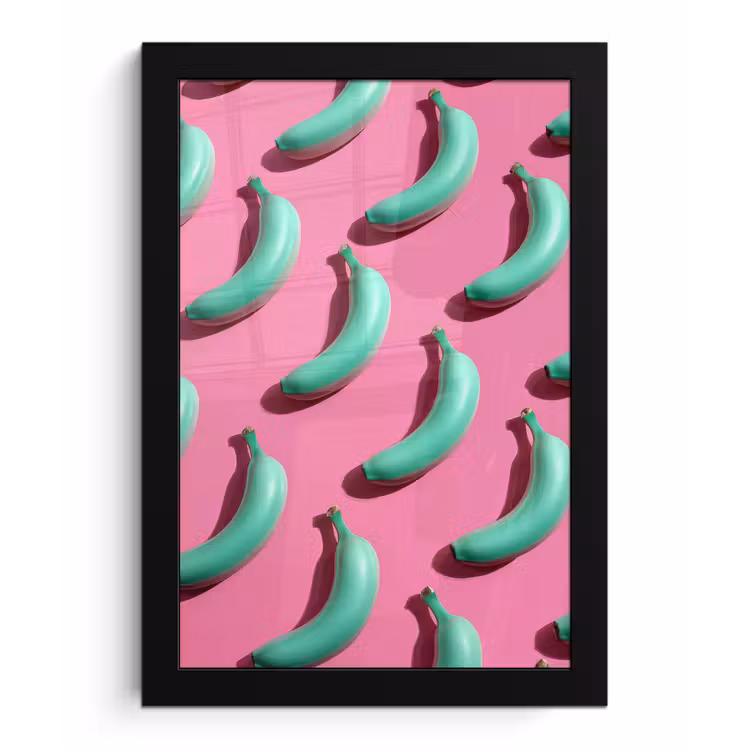 Bananen - Patroon - Blauw - Roze fotolijst zwart zonder passe partout klein -3d