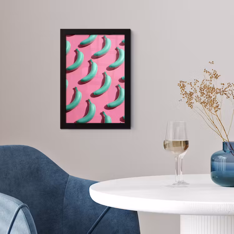 Bananen - Patroon - Blauw - Roze fotolijst zwart zonder passe partout klein -sfeer4