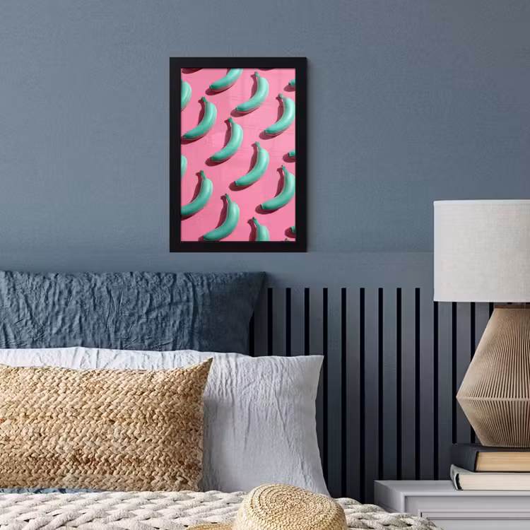 Bananen - Patroon - Blauw - Roze fotolijst zwart zonder passe partout klein -sfeer3