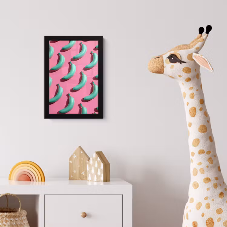 Bananen - Patroon - Blauw - Roze fotolijst zwart zonder passe partout klein -usfeer4_kinderkamer