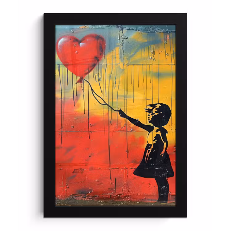 Banksy - Kunst - Graffiti - Meisje - Street art fotolijst zwart zonder passe partout klein -3d