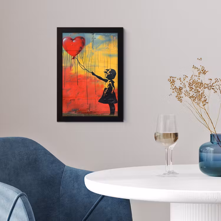 Banksy - Kunst - Graffiti - Meisje - Street art fotolijst zwart zonder passe partout klein -sfeer4