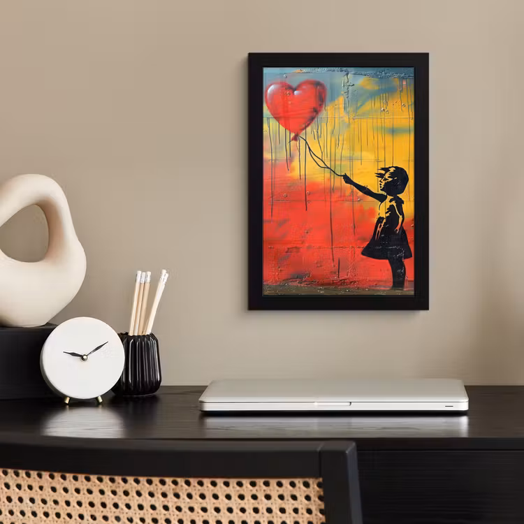 Banksy - Kunst - Graffiti - Meisje - Street art fotolijst zwart zonder passe partout klein -sfeer1