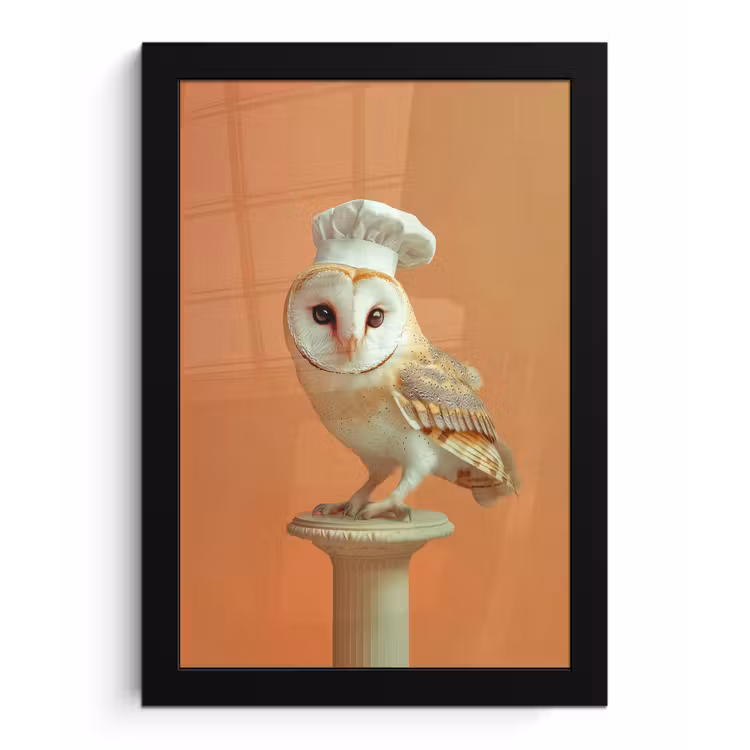 Kerkuil - Koksmuts - Oranje - Vogel fotolijst zwart zonder passe partout klein -3d