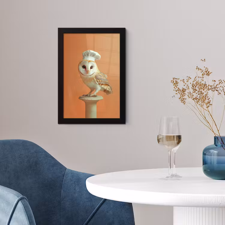 Kerkuil - Koksmuts - Oranje - Vogel fotolijst zwart zonder passe partout klein -sfeer4