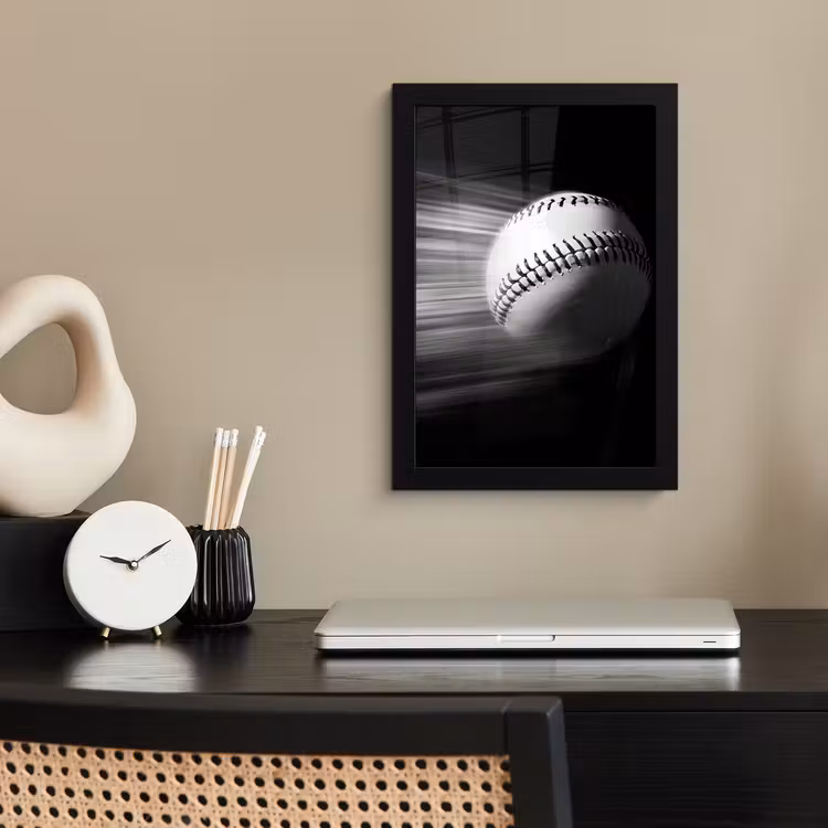 Honkbal - Wit - Vliegt fotolijst zwart zonder passe partout klein -sfeer1
