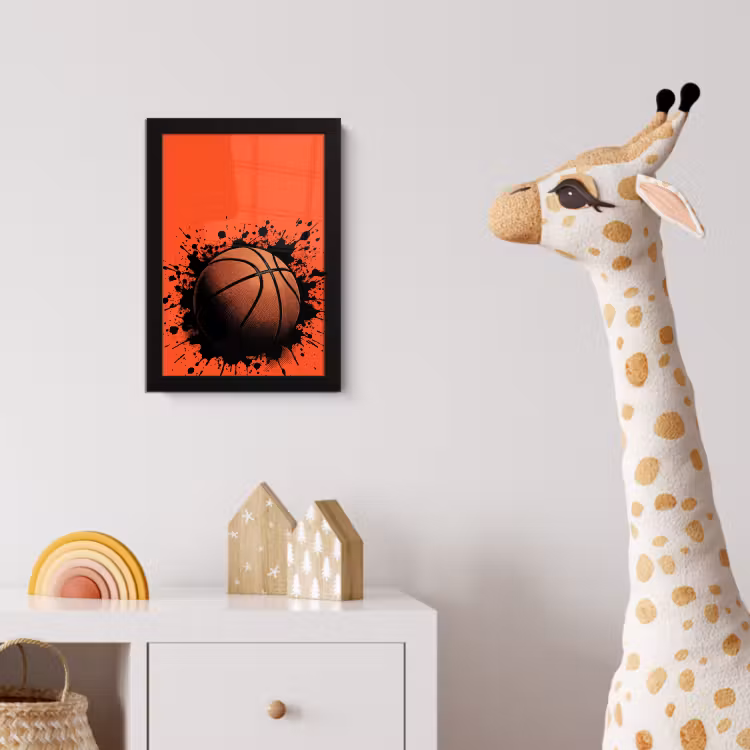 Basketbal - Verf - Sport - Oranje fotolijst zwart zonder passe partout klein -usfeer4_kinderkamer