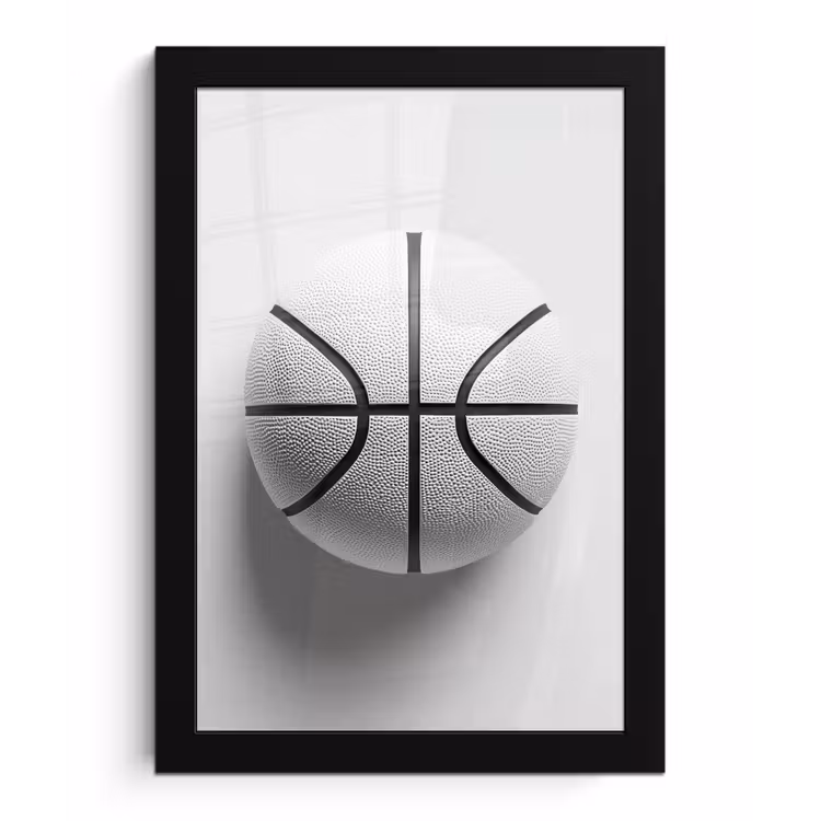 Basketbal - Wit - Schaduw - Lijnen fotolijst zwart zonder passe partout klein -3d