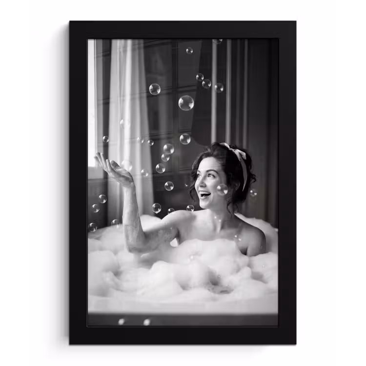 Bad - Bubbels - Zwart - Wit fotolijst zwart zonder passe partout klein -3d