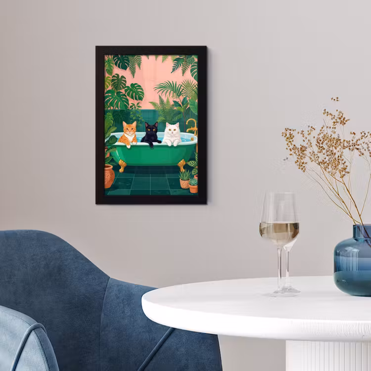 Badkamer - Kattenparade - Kleurrijk fotolijst zwart zonder passe partout klein -sfeer4