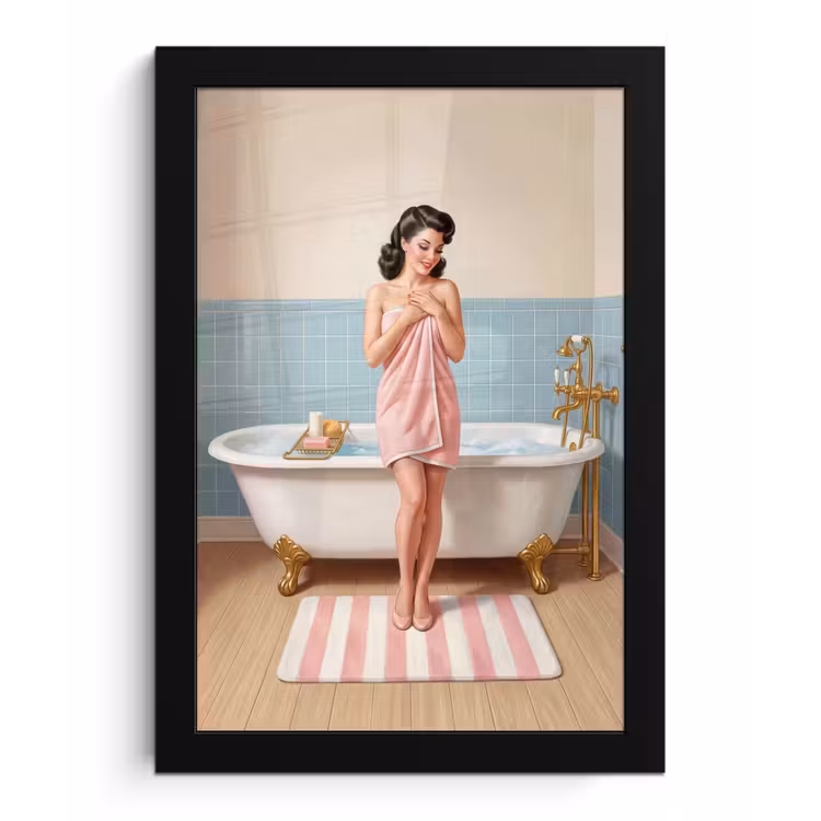 Badkamer - Vrouw - Roze fotolijst zwart zonder passe partout klein -3d