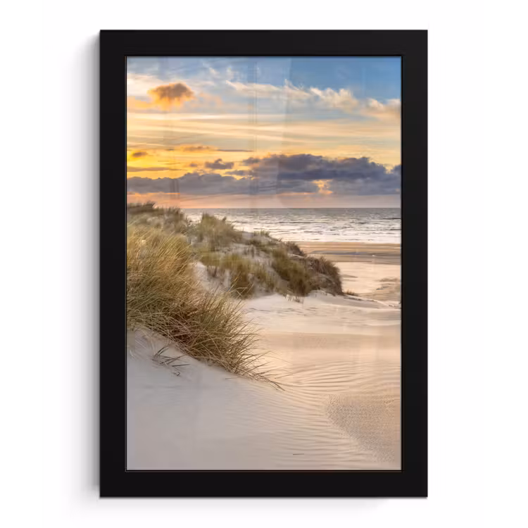 Strand - Duin - Gras - Zonsondergang - Zee fotolijst zwart zonder passe partout klein -3d