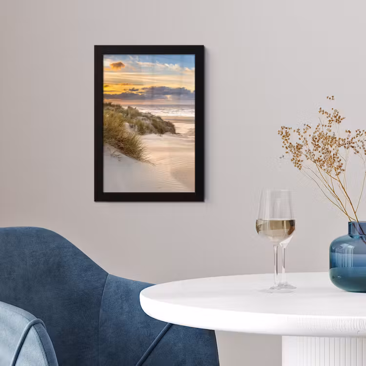 Strand - Duin - Gras - Zonsondergang - Zee fotolijst zwart zonder passe partout klein -sfeer4
