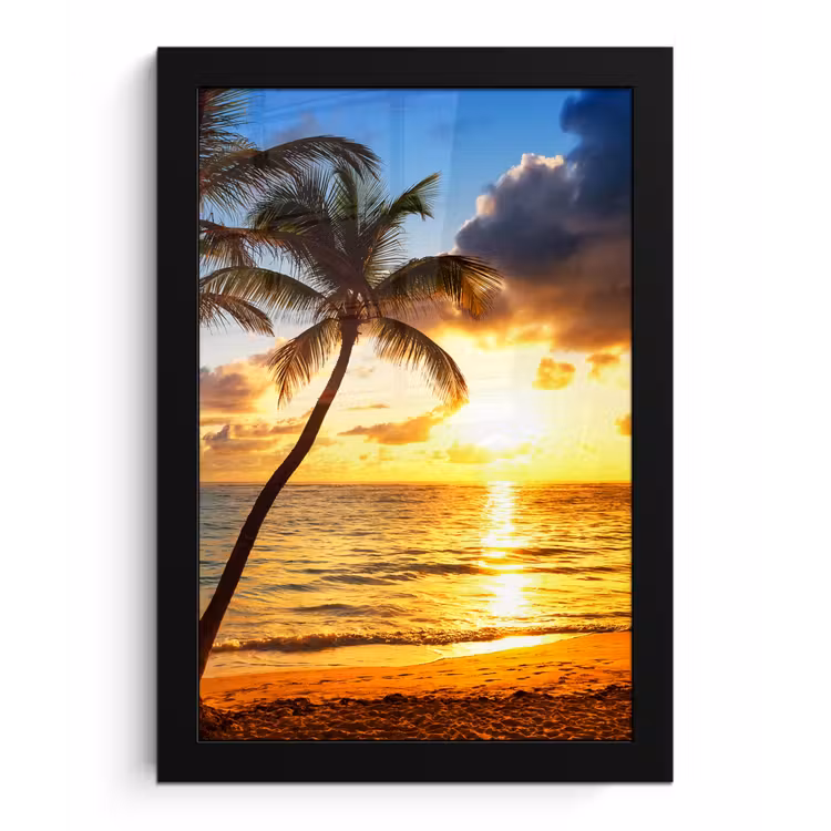 Strand - Horizon - Zonsondergang - Palmboom - Zee fotolijst zwart zonder passe partout klein -3d