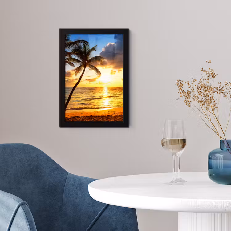 Strand - Horizon - Zonsondergang - Palmboom - Zee fotolijst zwart zonder passe partout klein -sfeer4