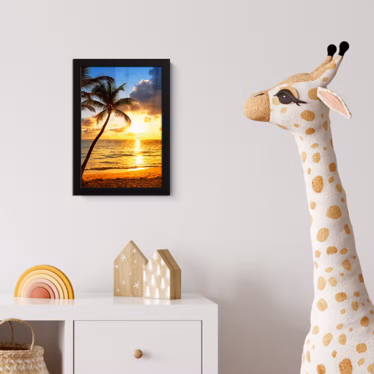 Strand - Horizon - Zonsondergang - Palmboom - Zee fotolijst zwart zonder passe partout klein -usfeer4_kinderkamer