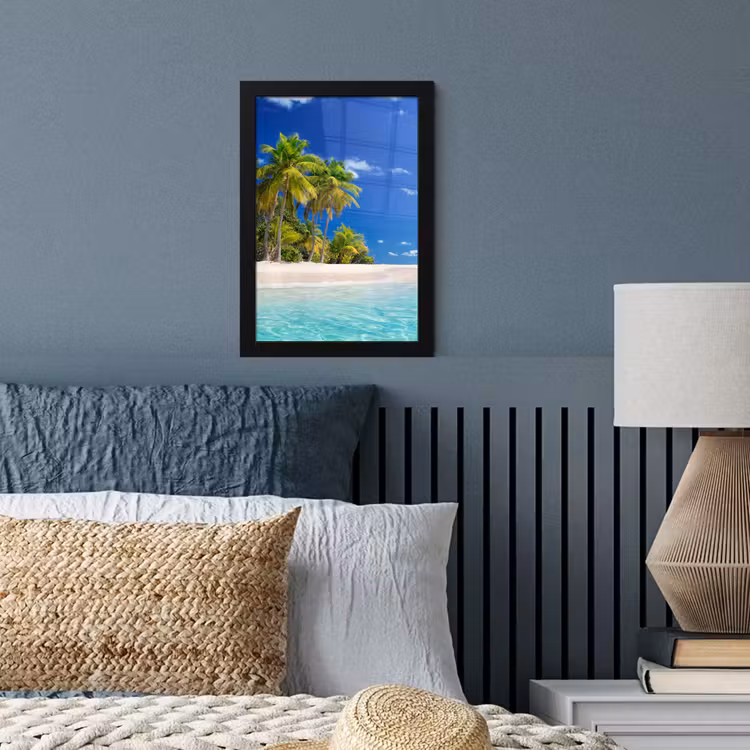 Strand - Zee - Palmboom - Zon - Zomer fotolijst zwart zonder passe partout klein -sfeer3