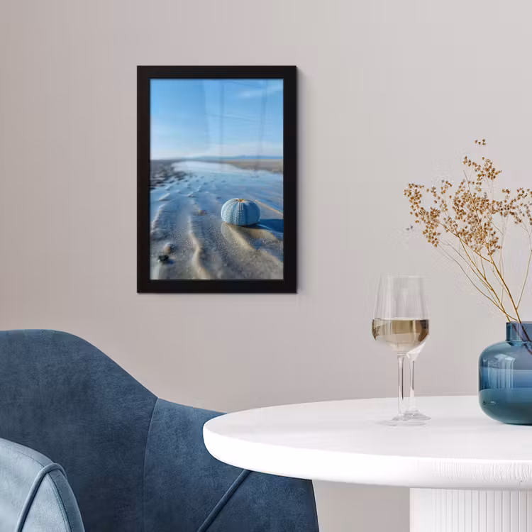 Strand - Schild - Water - Blauw fotolijst zwart zonder passe partout klein -sfeer4