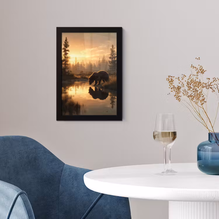 Beer - water - Bos - Ochtendlicht fotolijst zwart zonder passe partout klein -sfeer4