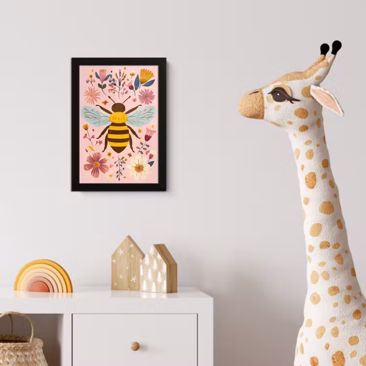 Bij - Geel - Bloemen - Kleurrijk fotolijst zwart zonder passe partout klein -usfeer4_kinderkamer