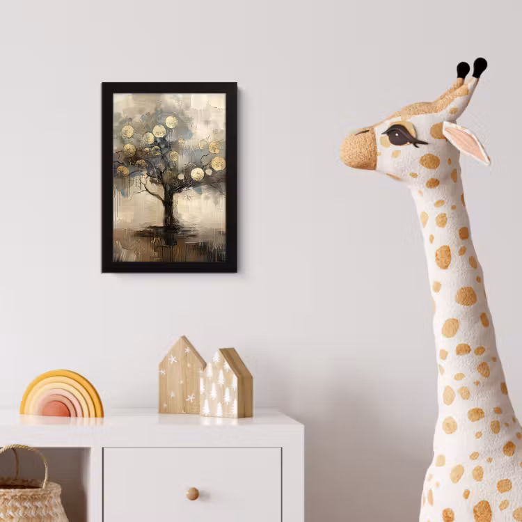 Beige - Abstract - Boom - Goud fotolijst zwart zonder passe partout klein -usfeer4_kinderkamer