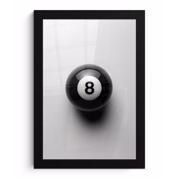 Biljartbal - Getal - Acht - Wit fotolijst zwart zonder passe partout klein -3d
