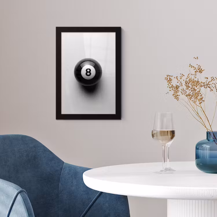 Biljartbal - Getal - Acht - Wit fotolijst zwart zonder passe partout klein -sfeer4