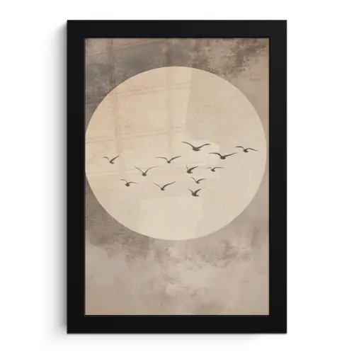 Vogel - Beige - Japandi fotolijst zwart zonder passe partout klein -3d