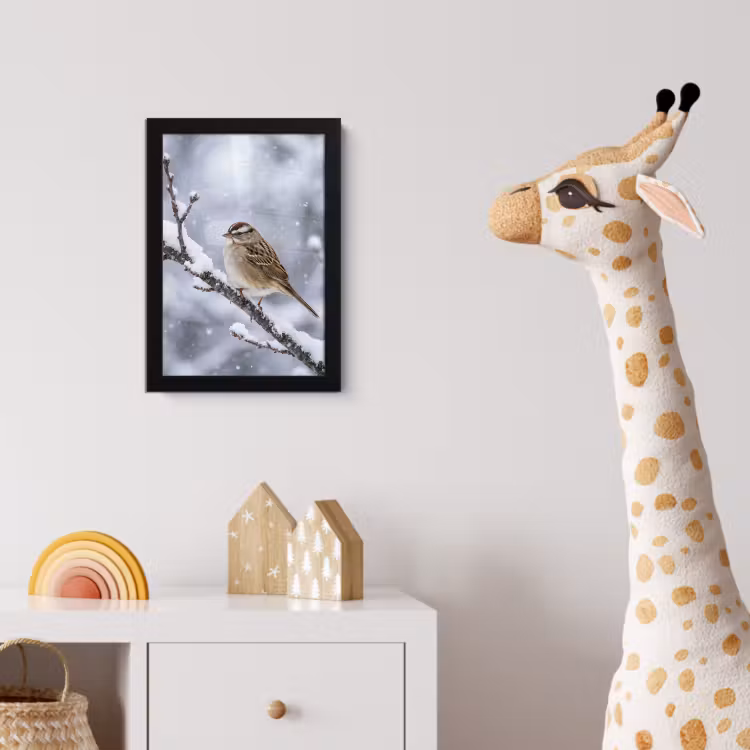 Vogel - Tak - Sneeuw - Winter fotolijst zwart zonder passe partout klein -usfeer4_kinderkamer