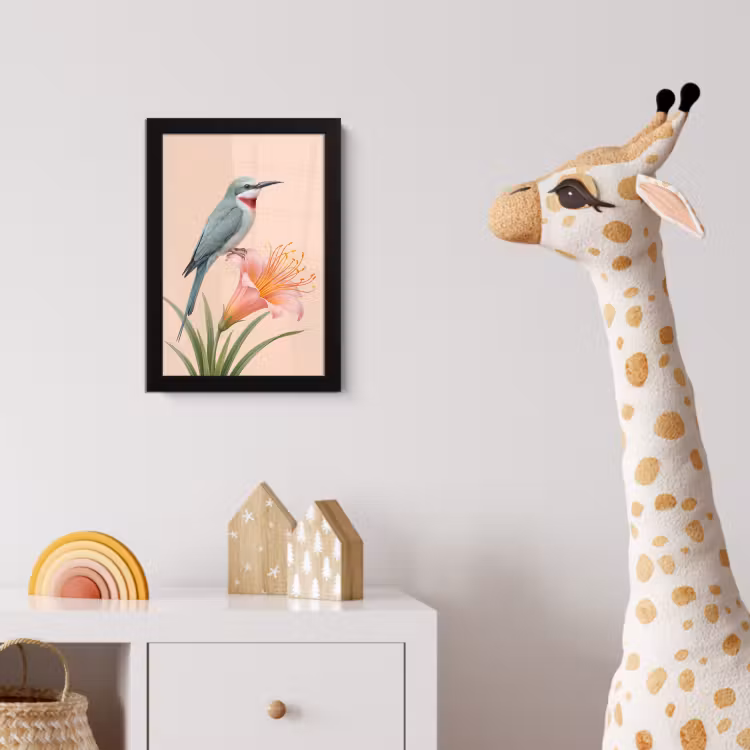 Vogel - Bloem - Natuur - Roze fotolijst zwart zonder passe partout klein -usfeer4_kinderkamer