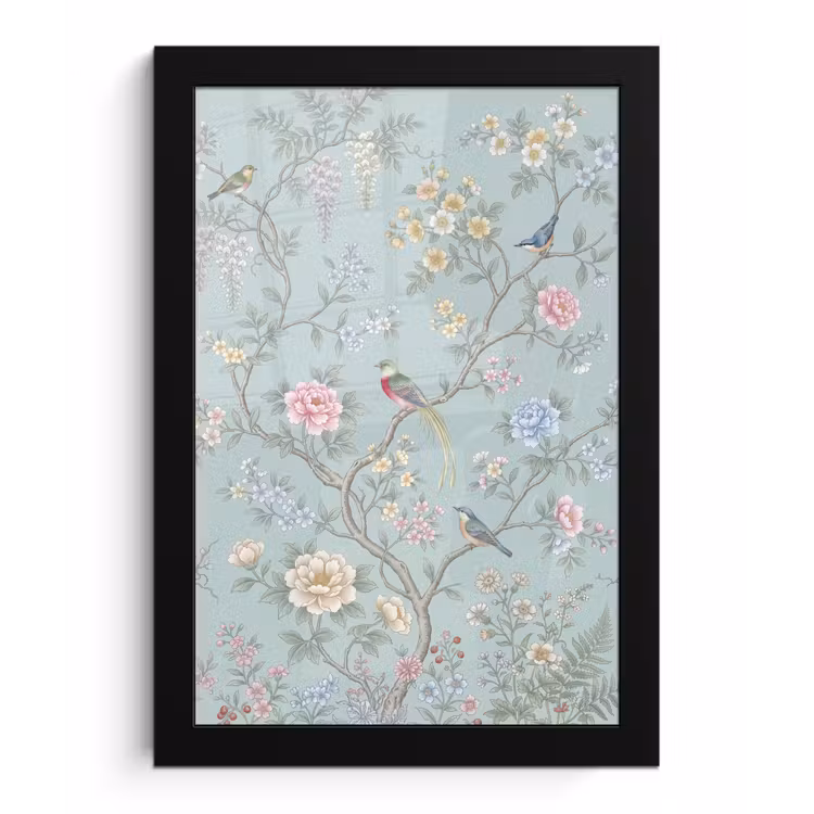 Vogel - Bloemen - Kleurrijk fotolijst zwart zonder passe partout klein -3d