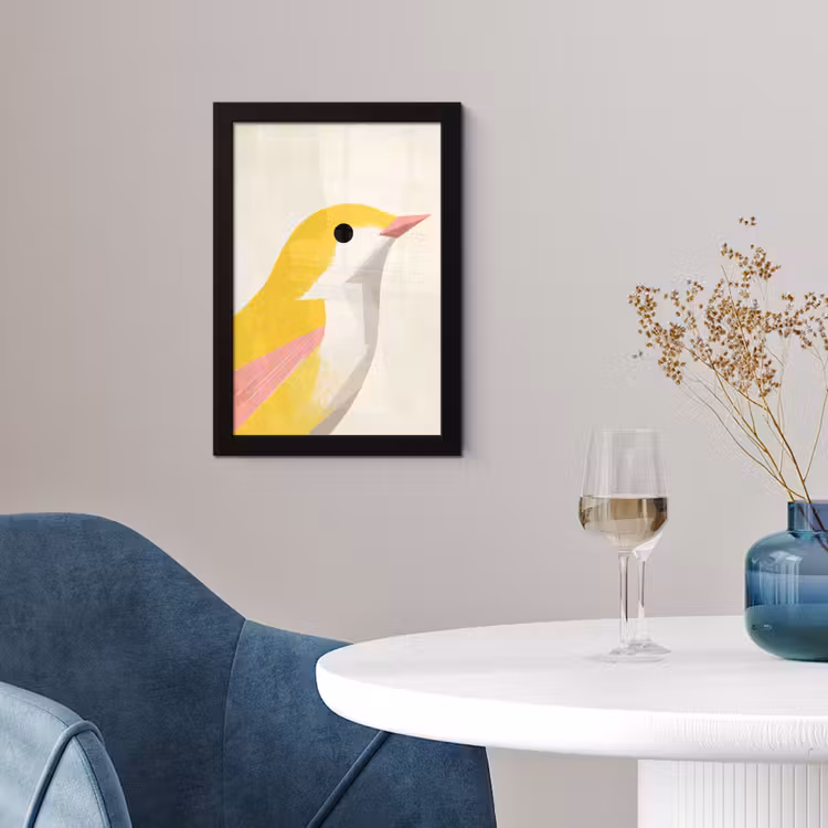 Vogel - Minimalistisch - Geel fotolijst zwart zonder passe partout klein -sfeer4