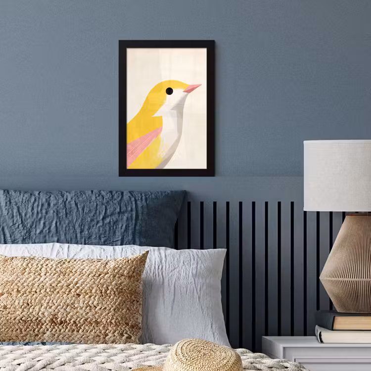 Vogel - Minimalistisch - Geel fotolijst zwart zonder passe partout klein -sfeer3