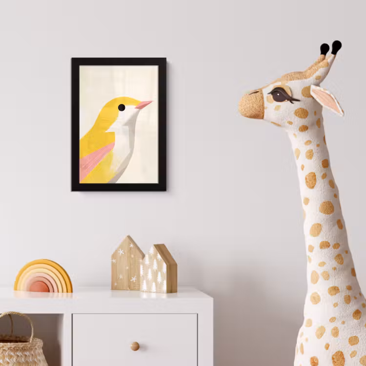 Vogel - Minimalistisch - Geel fotolijst zwart zonder passe partout klein -usfeer4_kinderkamer