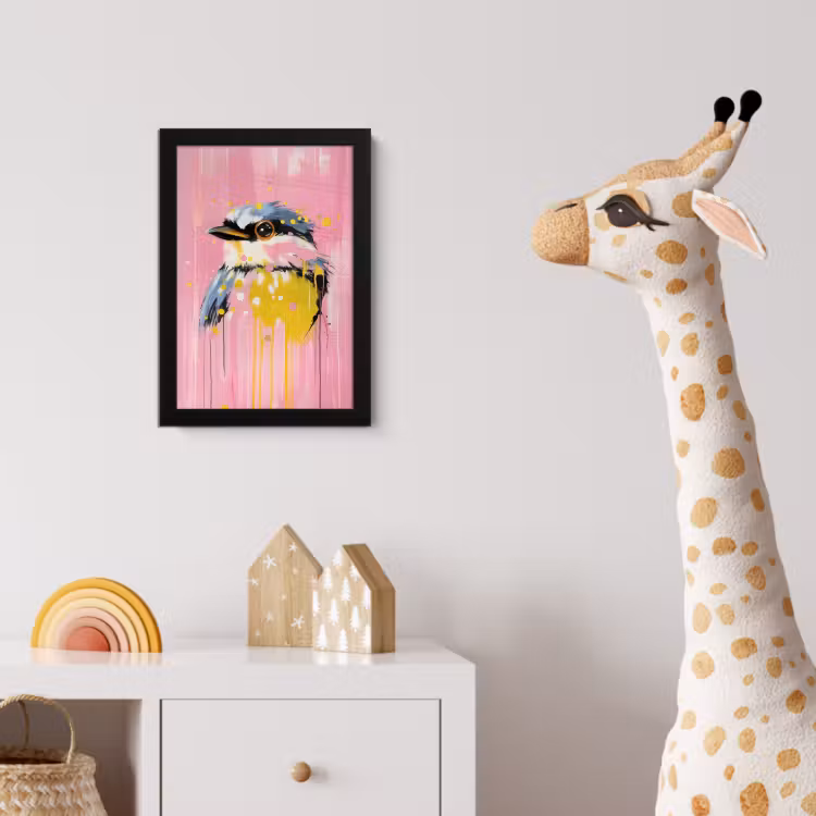 Vogel - Roze - Geel - Blauw fotolijst zwart zonder passe partout klein -usfeer4_kinderkamer