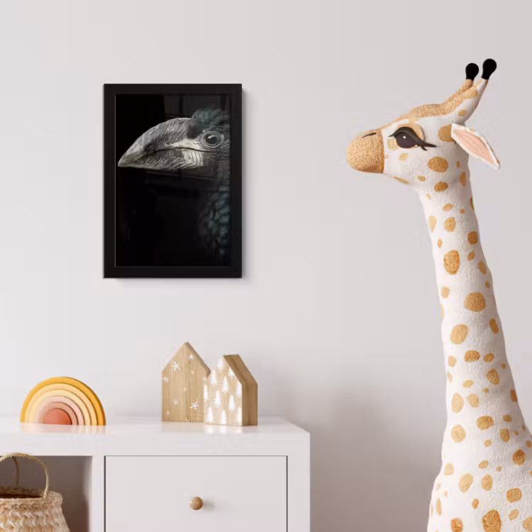 Vogel - Portret - Neushoornvogel - Zwart - Dieren fotolijst zwart zonder passe partout klein -usfeer4_kinderkamer
