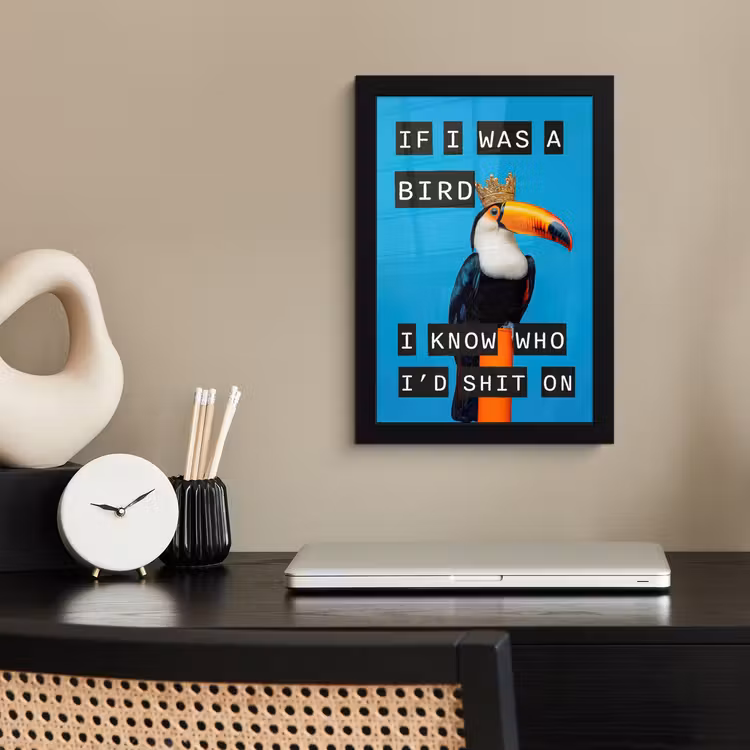 Vogel - Toekan - Blauw - Quotes fotolijst zwart zonder passe partout klein -sfeer1