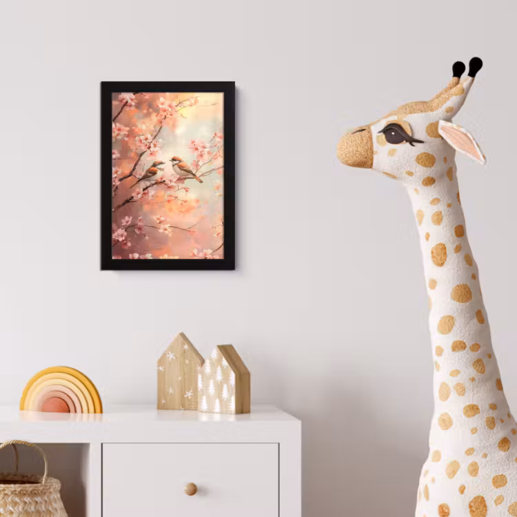 Vogels - Romantic - Bloesemtak fotolijst zwart zonder passe partout klein -usfeer4_kinderkamer