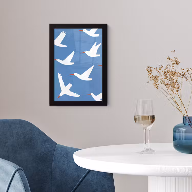 Vogels - Wit - Patroon fotolijst zwart zonder passe partout klein -sfeer4