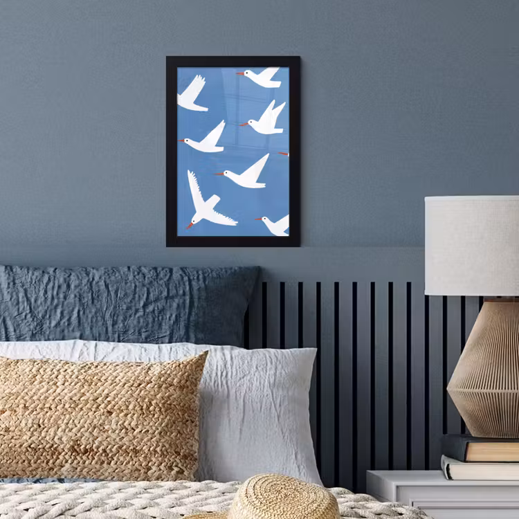 Vogels - Wit - Patroon fotolijst zwart zonder passe partout klein -sfeer3