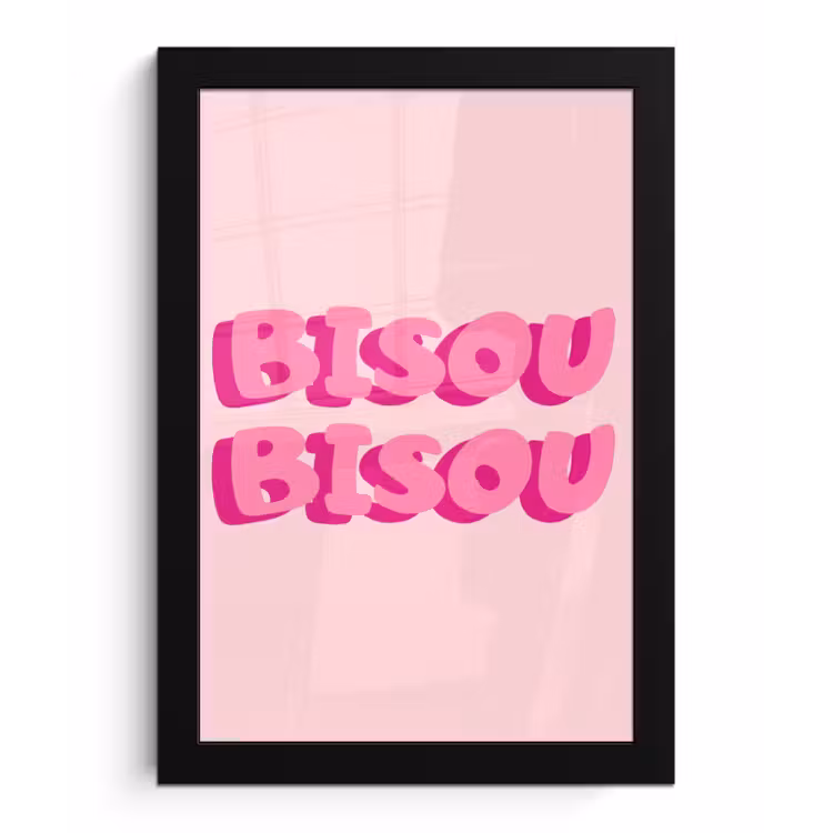Bisou - Roze - Dikke letters fotolijst zwart zonder passe partout klein -3d