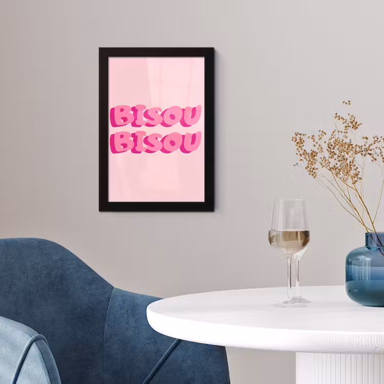 Bisou - Roze - Dikke letters fotolijst zwart zonder passe partout klein -sfeer4