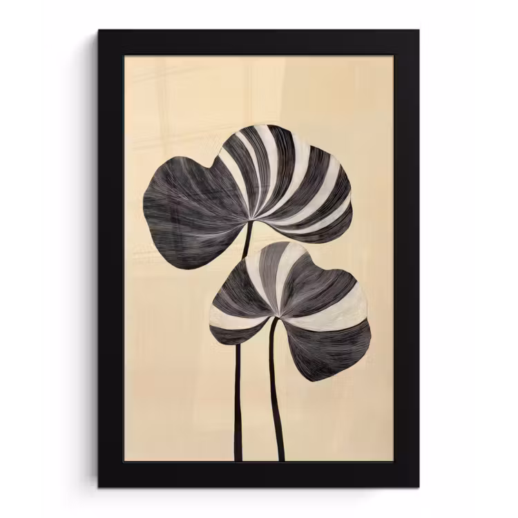 Zwart - Bladeren - Strepen - Minimalistisch fotolijst zwart zonder passe partout klein -3d