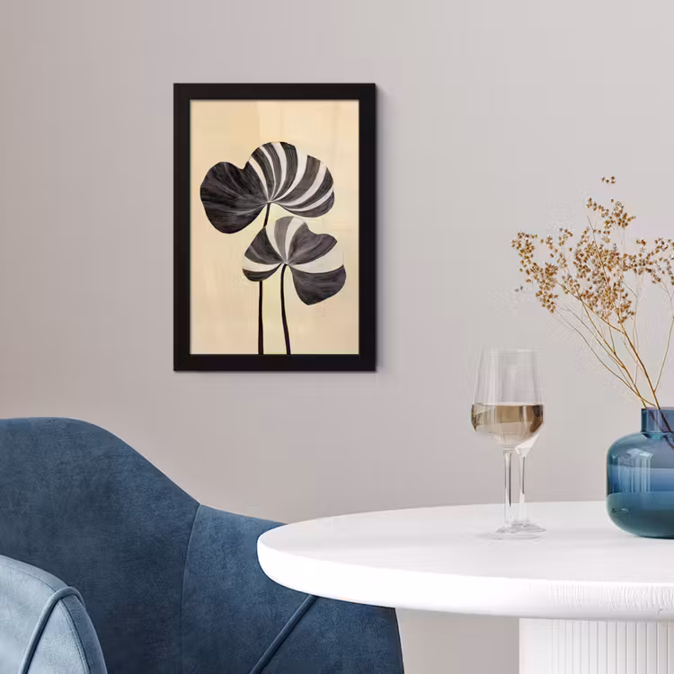 Zwart - Bladeren - Strepen - Minimalistisch fotolijst zwart zonder passe partout klein -sfeer4